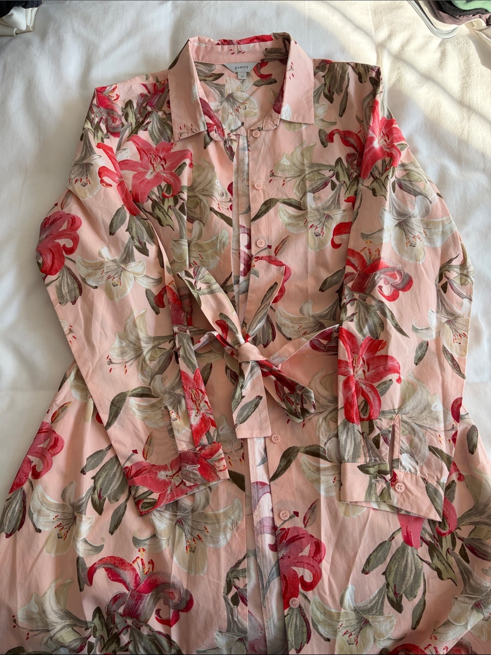 Poetry Pink Floral Long Sleeve Tie-Waist Dress